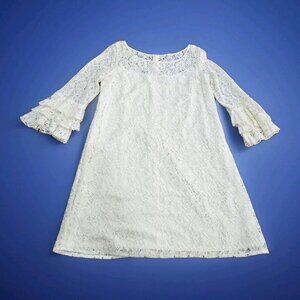 Jessica Howard Lace Shift Dress Ivory Bell Sleeve Boho Wedding Guest Womens 14
